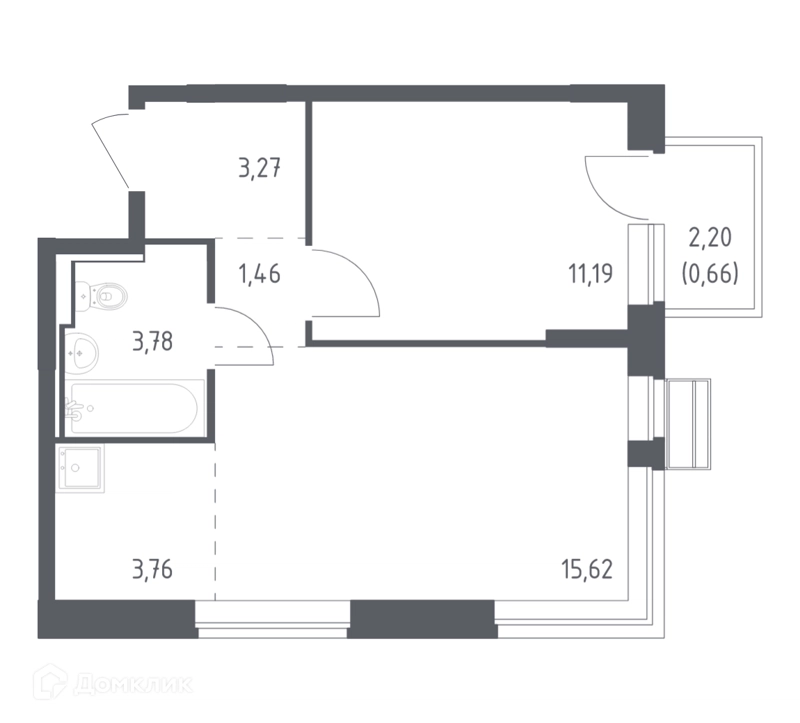 1-комнатная квартира 39.74 м² Рублевский квартал