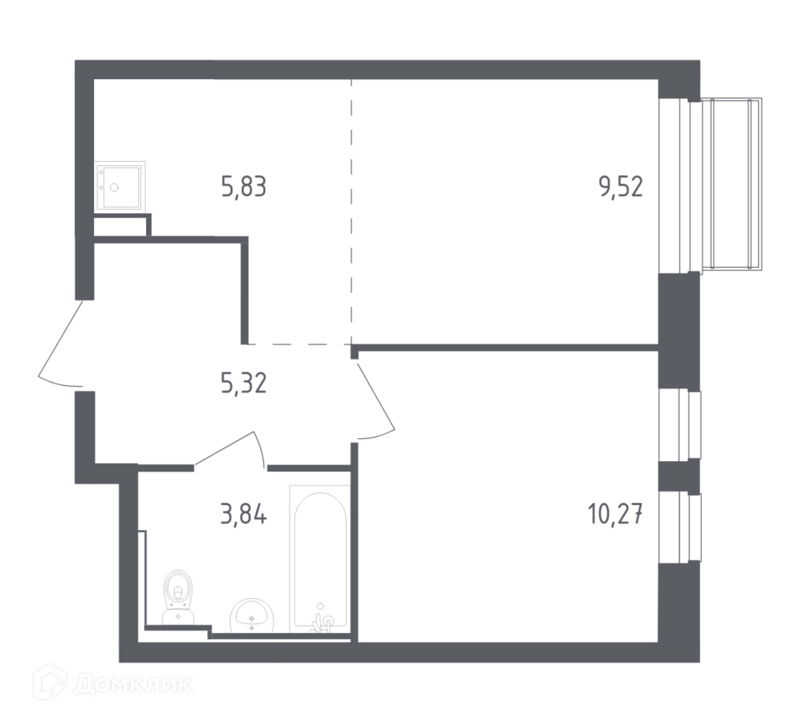 1-комнатная квартира 34.78 м² Рублевский квартал