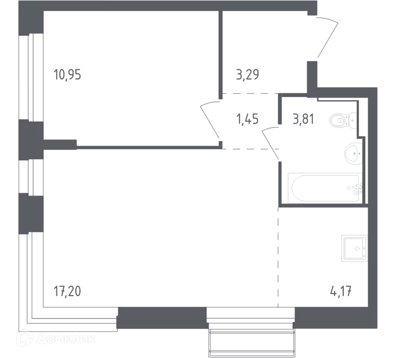 1-комнатная квартира 40.87 м² Рублевский квартал