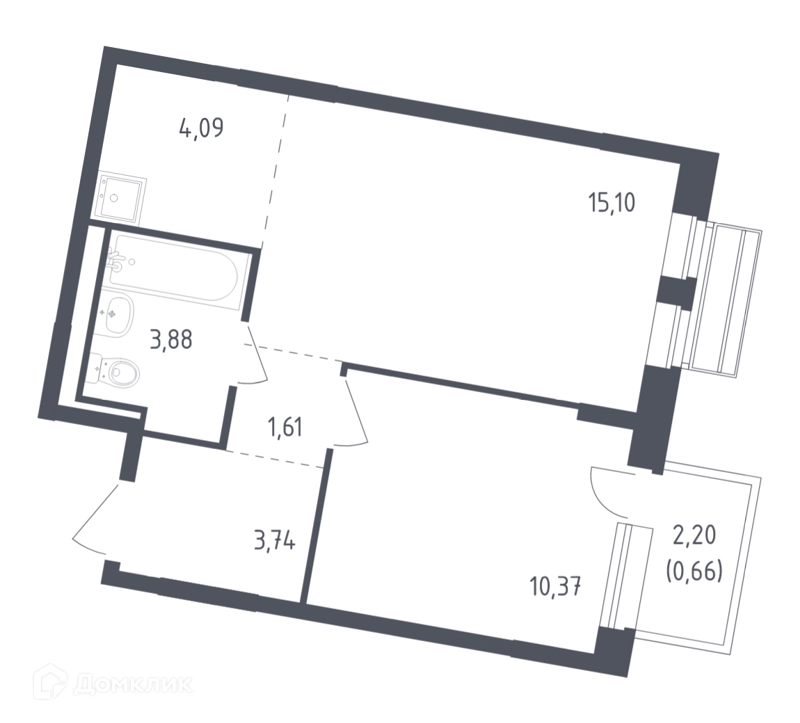 1-комнатная квартира 39.4 м² Рублевский квартал