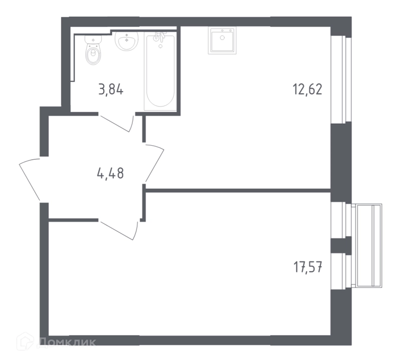1-комнатная квартира 38.51 м² Рублевский квартал