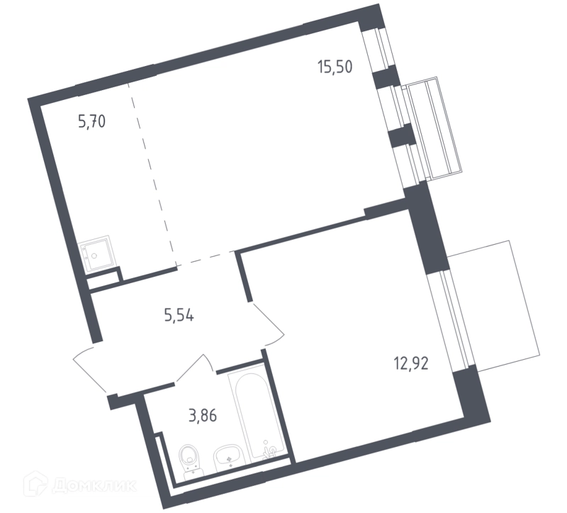 1-комнатная квартира 43.2 м² Рублевский квартал