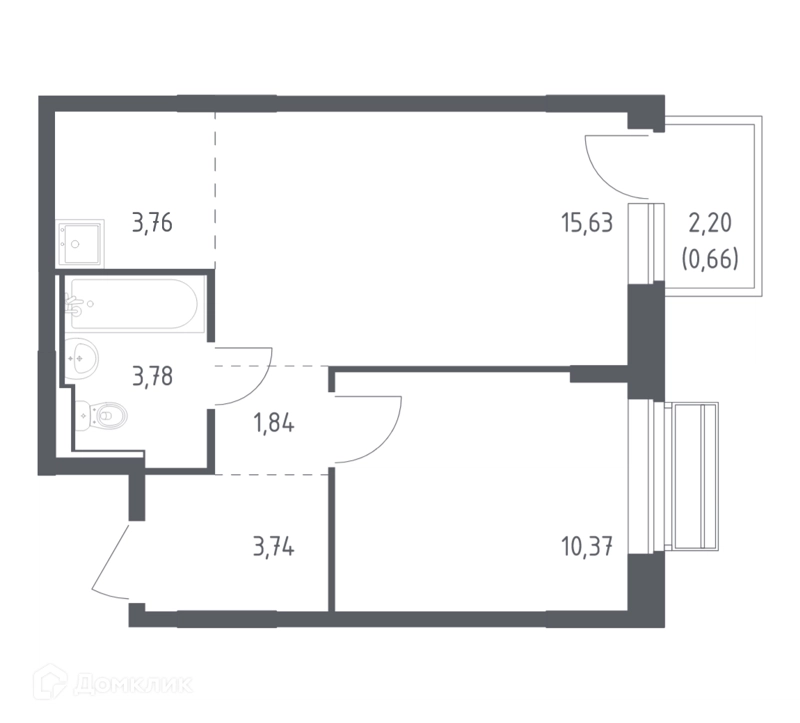 1-комнатная квартира 39.78 м² Рублевский квартал