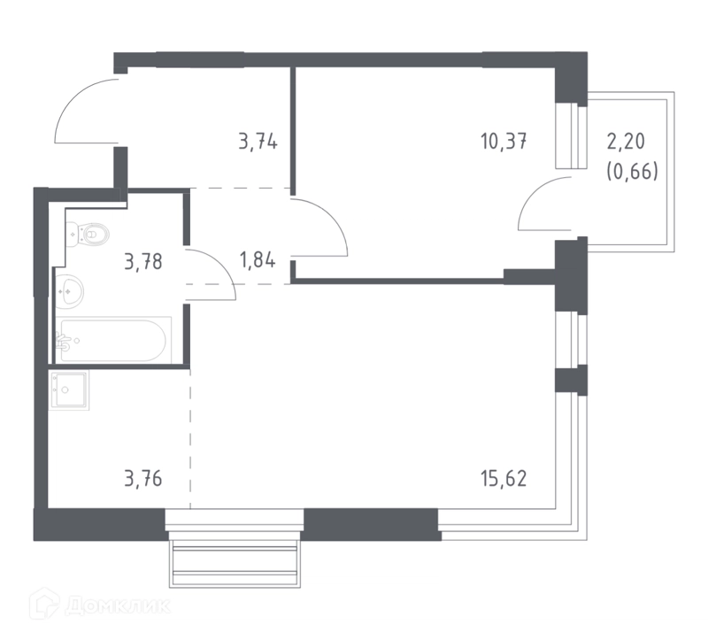 1-комнатная квартира 39.77 м² Рублевский квартал