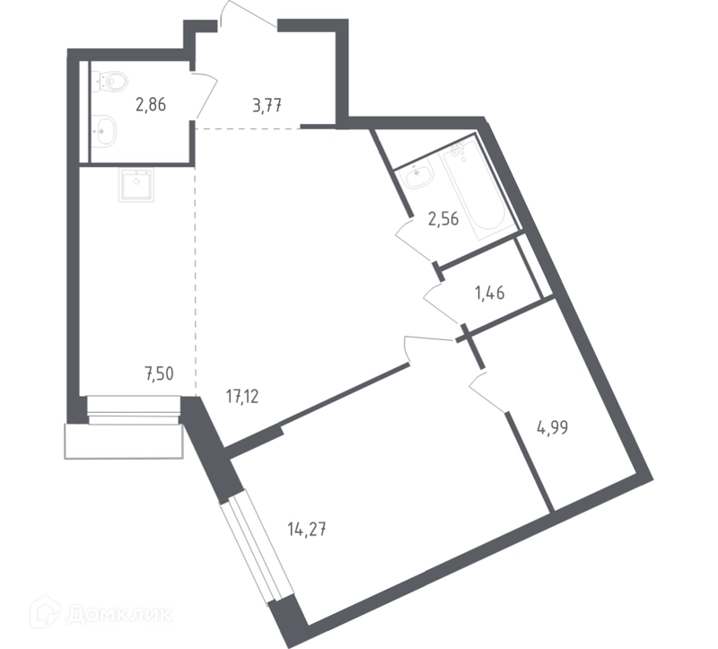 1-комнатная квартира 53.8 м² Рублевский квартал