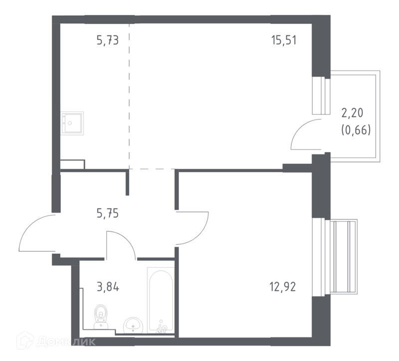 1-комнатная квартира 44.41 м² Рублевский квартал