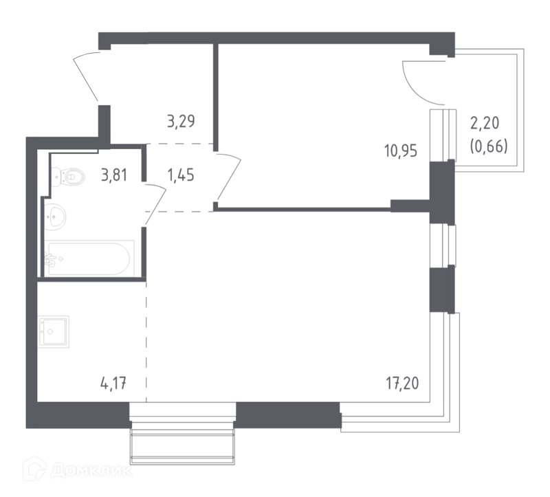 1-комнатная квартира 41.53 м² Рублевский квартал