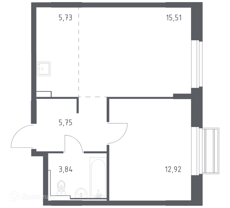 1-комнатная квартира 43.75 м² Рублевский квартал