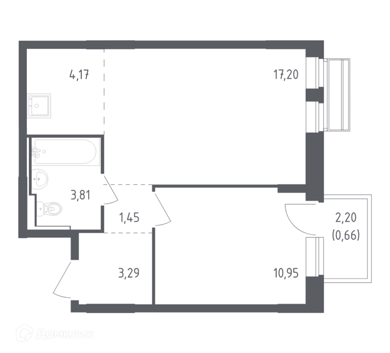 1-комнатная квартира 41.53 м² Рублевский квартал
