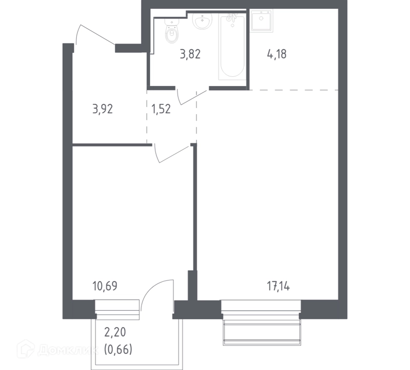 1-комнатная квартира 41.93 м² Рублевский квартал