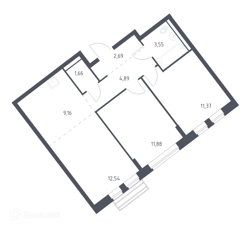 2-комнатная квартира 56.7 м² Рублевский квартал