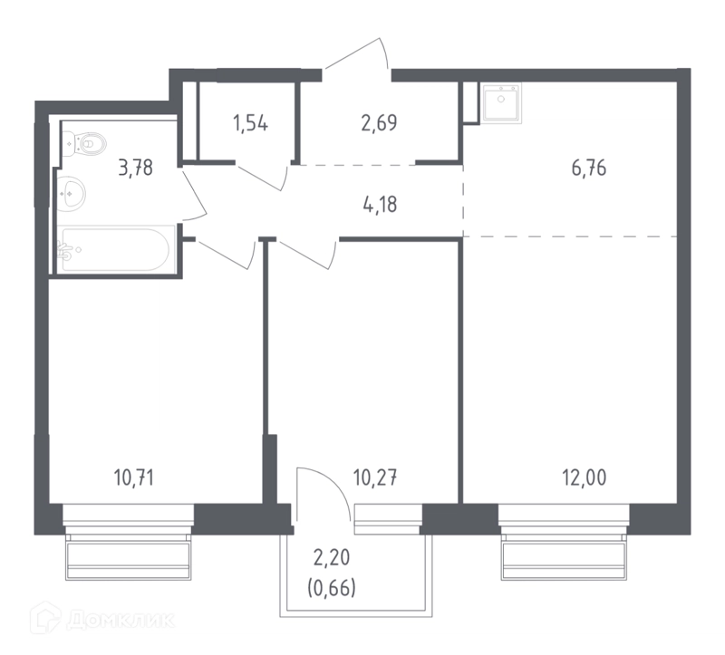 2-комнатная квартира 52.59 м² Рублевский квартал