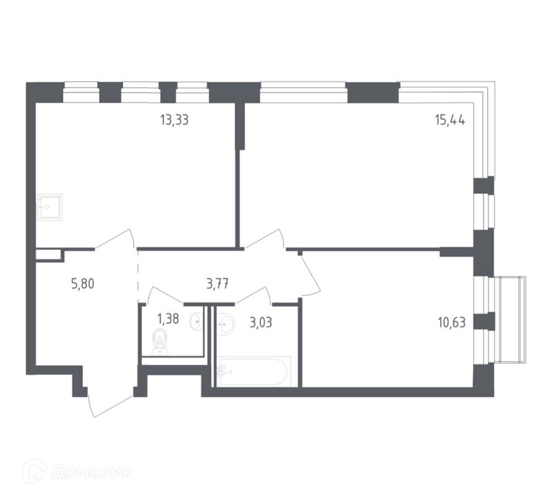 2-комнатная квартира 53.38 м² Рублевский квартал