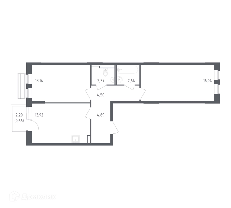 2-комнатная квартира 58.16 м² Рублевский квартал