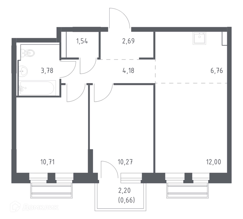 2-комнатная квартира 52.59 м² Рублевский квартал