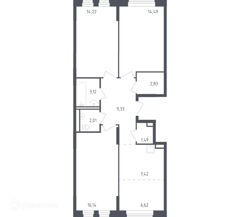 3-комнатная квартира 77.1 м² Рублевский квартал
