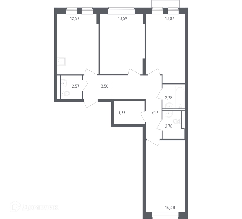 3-комнатная квартира 77 м² Рублевский квартал