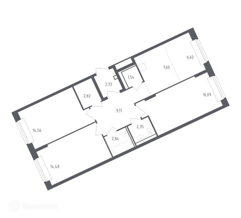 3-комнатная квартира 76.7 м² Рублевский квартал