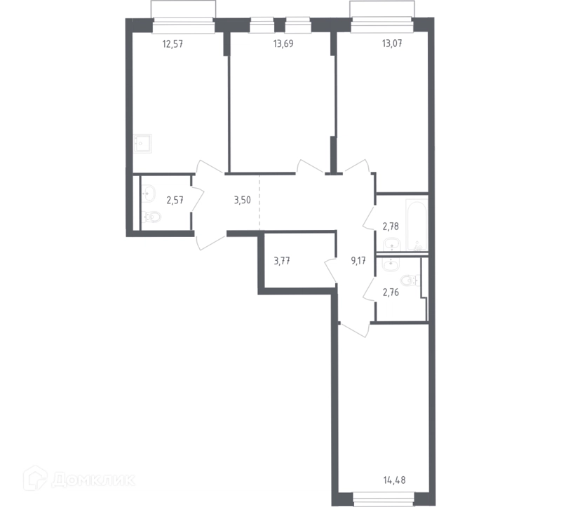 3-комнатная квартира 76.8 м² Рублевский квартал