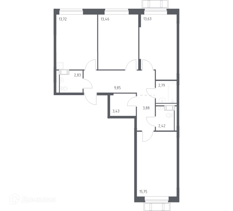 3-комнатная квартира 80.1 м² Рублевский квартал