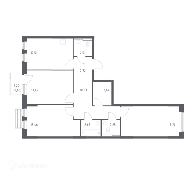 3-комнатная квартира 79.3 м² Рублевский квартал