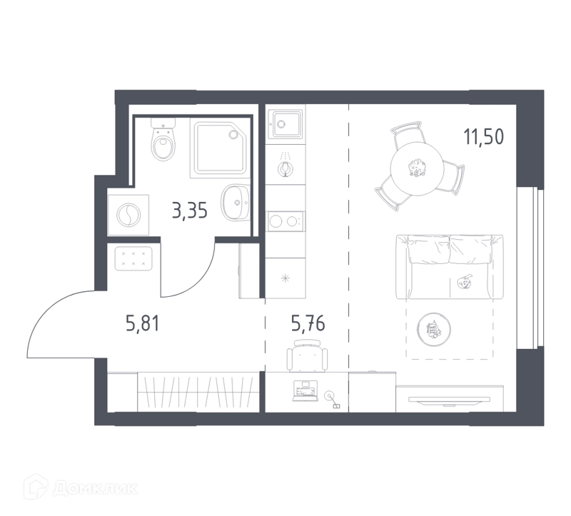 Студия 26.42 м² Прибрежный Парк