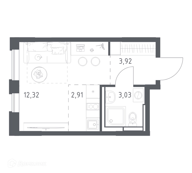Студия 22.5 м² Прибрежный Парк