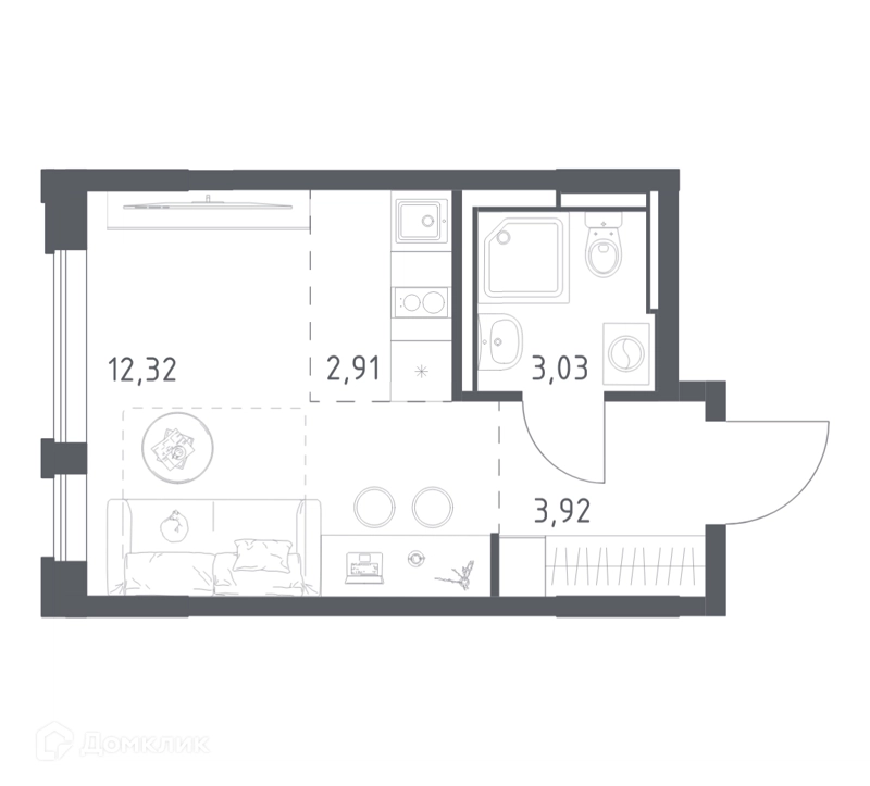 Студия 21.9 м² Прибрежный Парк