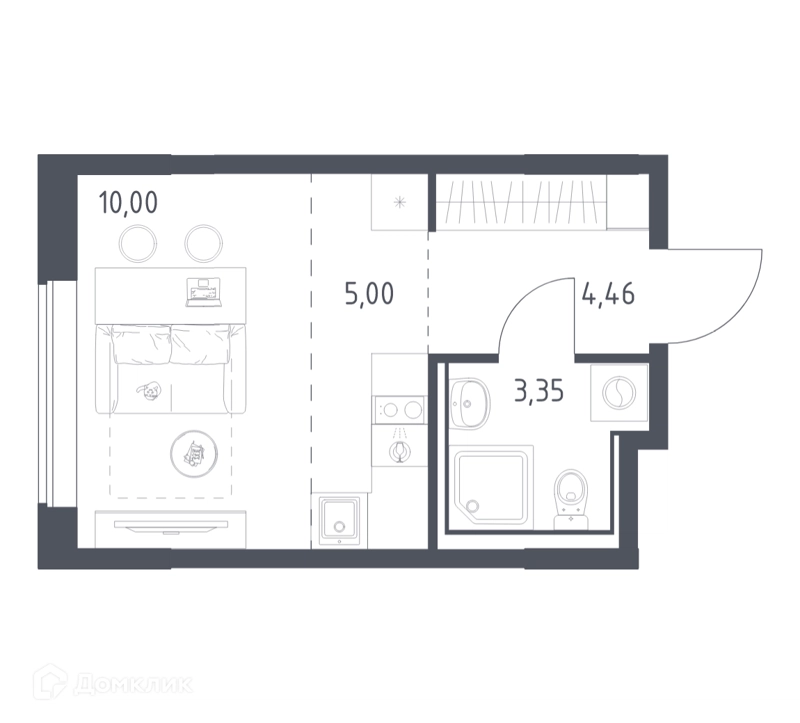 Студия 22.81 м² Прибрежный Парк