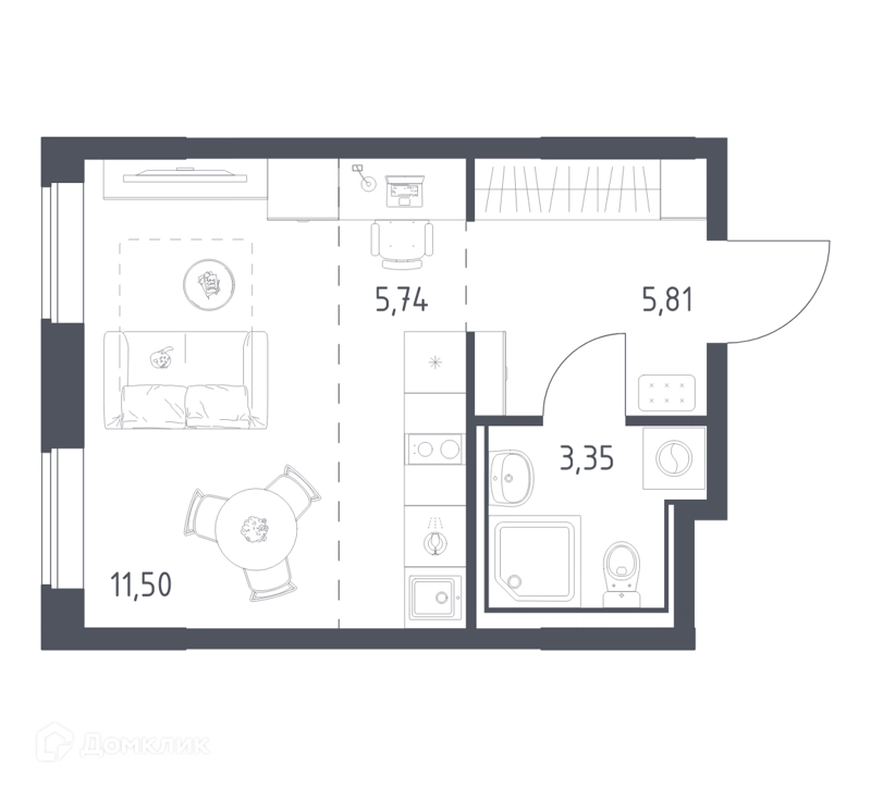 Студия 26.4 м² Прибрежный Парк