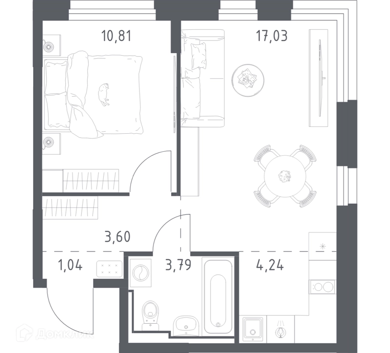 1-комнатная квартира 40.4 м² Прибрежный Парк