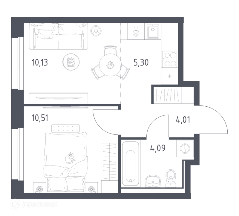 1-комнатная квартира 34.04 м² Прибрежный Парк