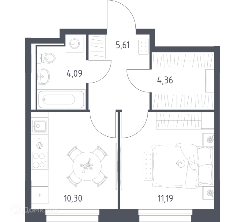 1-комнатная квартира 35.55 м² Прибрежный Парк