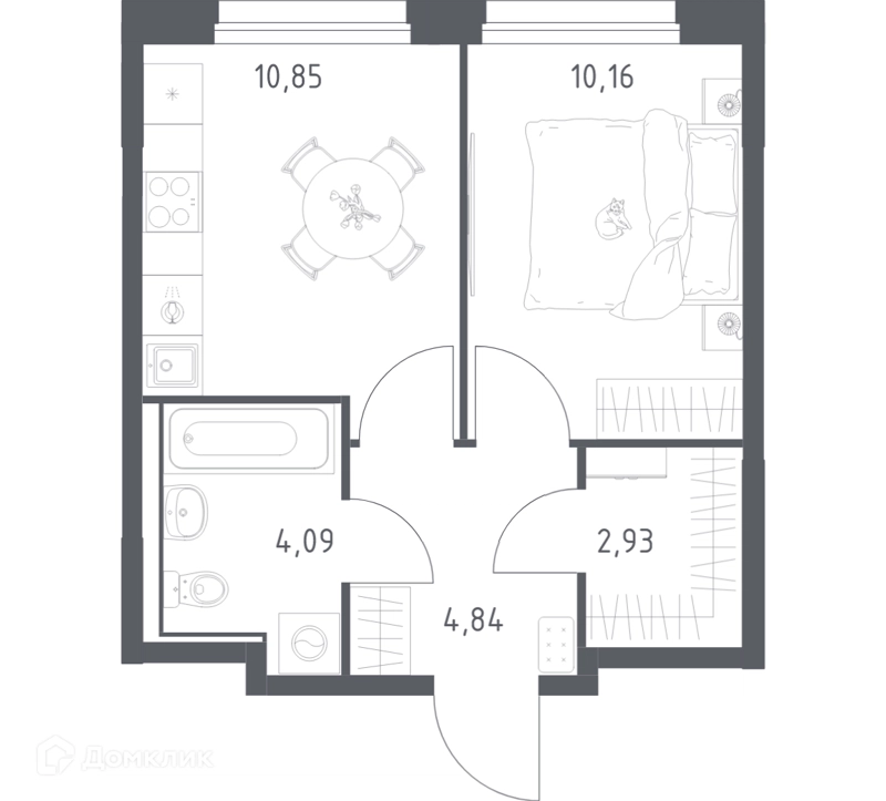1-комнатная квартира 32.87 м² Прибрежный Парк