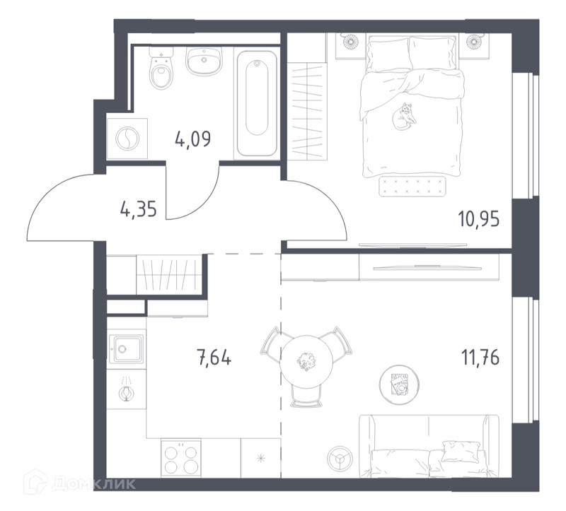 1-комнатная квартира 38.79 м² Прибрежный Парк