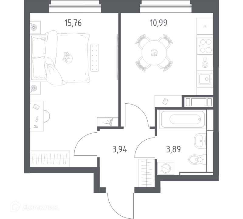 1-комнатная квартира 34.2 м² Прибрежный Парк