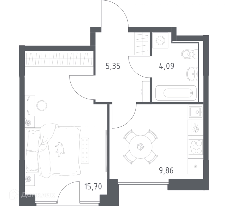1-комнатная квартира 35 м² Прибрежный Парк
