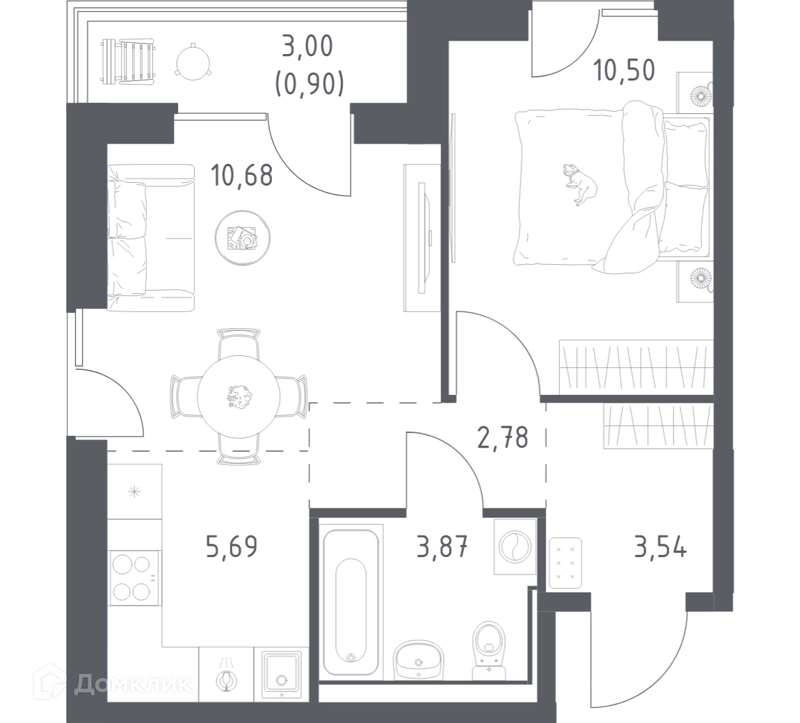 1-комнатная квартира 37.96 м² Прибрежный Парк