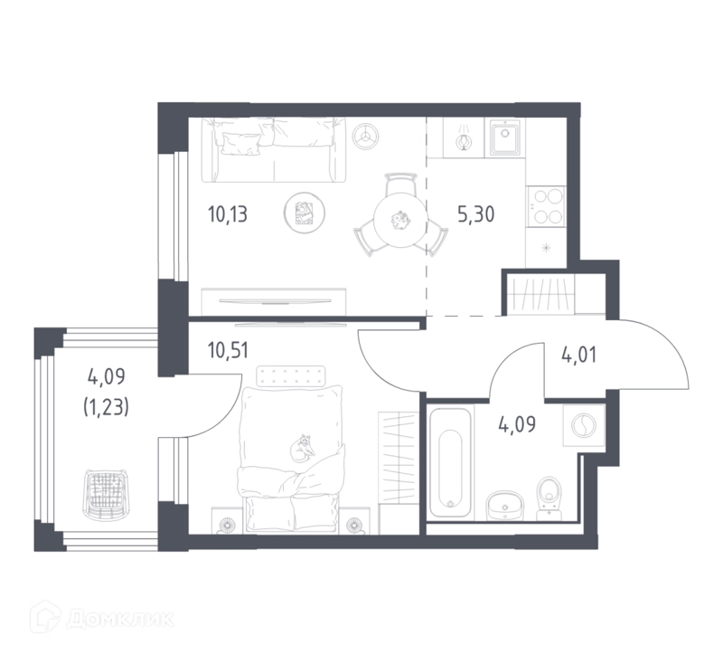 1-комнатная квартира 35.27 м² Прибрежный Парк