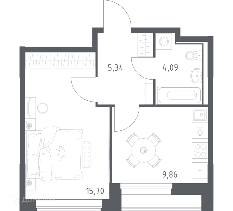 1-комнатная квартира 34.99 м² Прибрежный Парк