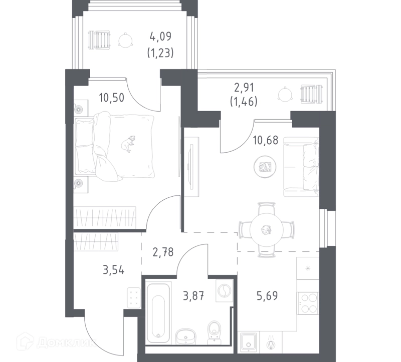 1-комнатная квартира 39.75 м² Прибрежный Парк