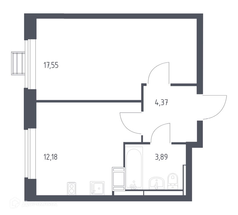 1-комнатная квартира 37.4 м² Прибрежный Парк