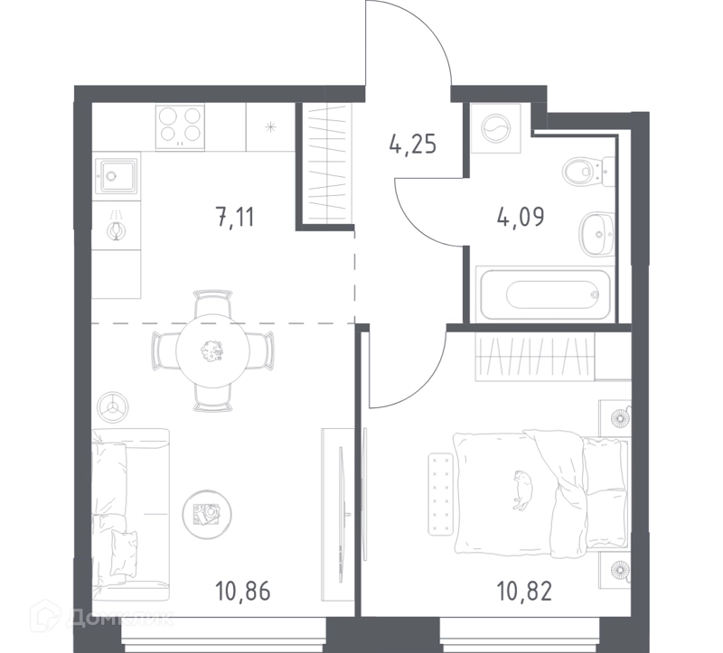 1-комнатная квартира 37.13 м² Прибрежный Парк