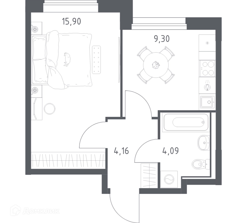 1-комнатная квартира 33.45 м² Прибрежный Парк