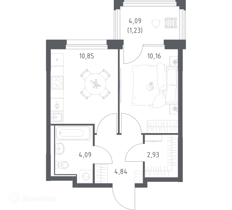 1-комнатная квартира 34.1 м² Прибрежный Парк