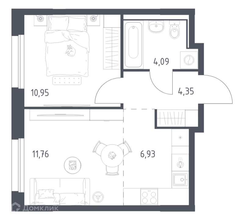 1-комнатная квартира 38.08 м² Прибрежный Парк