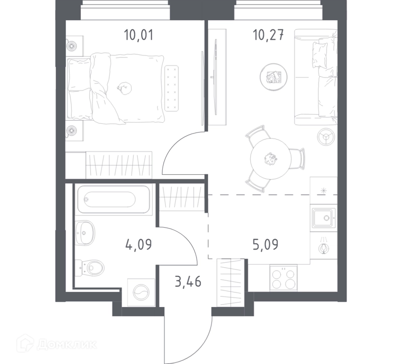 1-комнатная квартира 32.92 м² Прибрежный Парк