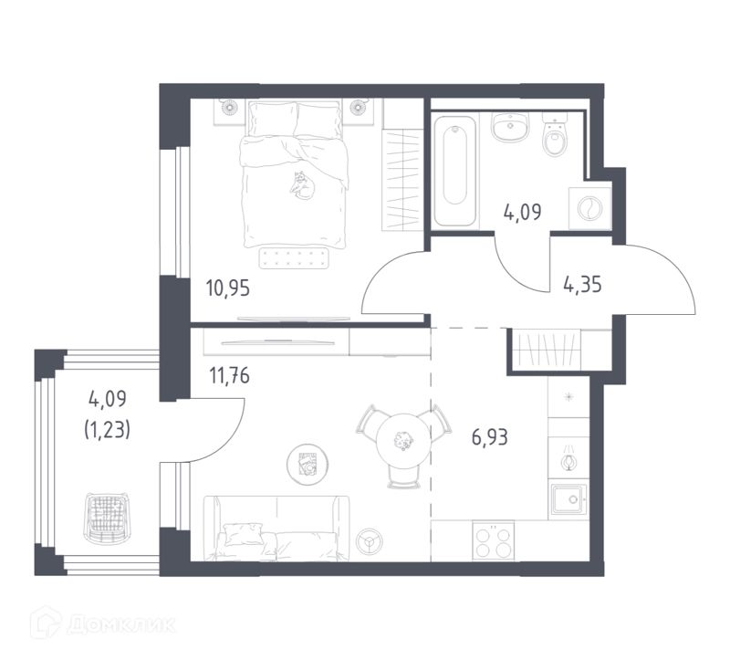 1-комнатная квартира 39.31 м² Прибрежный Парк