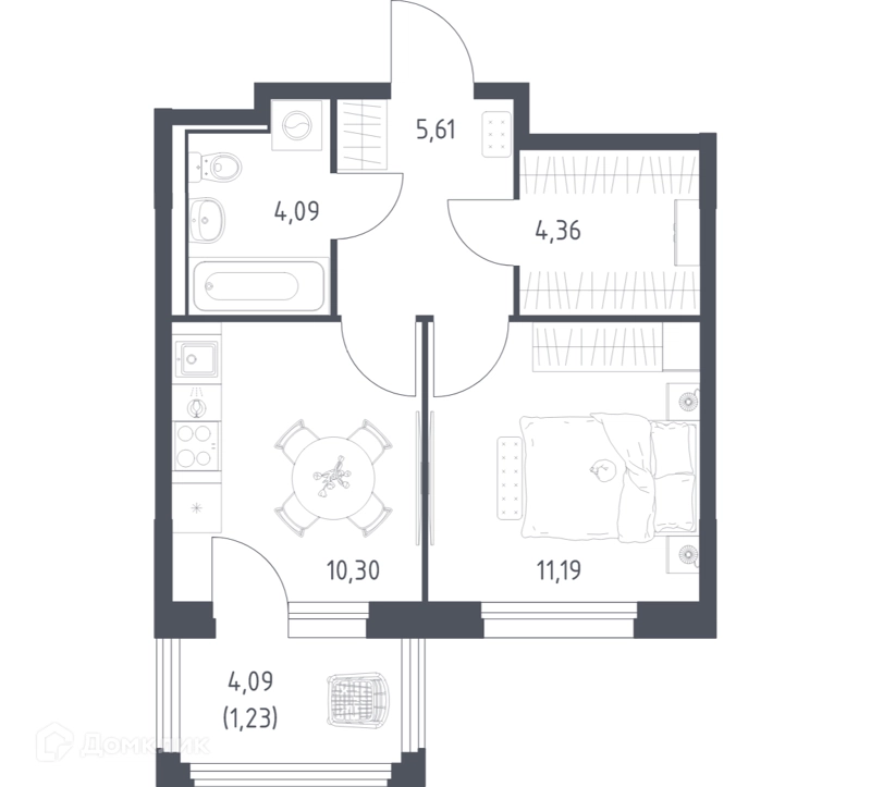 1-комнатная квартира 36.78 м² Прибрежный Парк