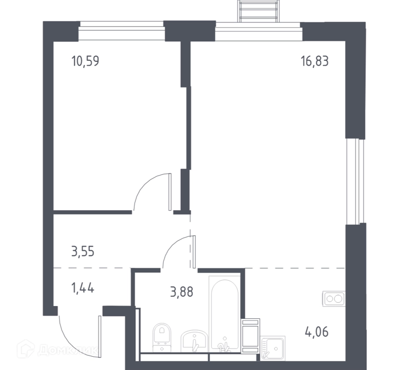 1-комнатная квартира 39.6 м² Прибрежный Парк